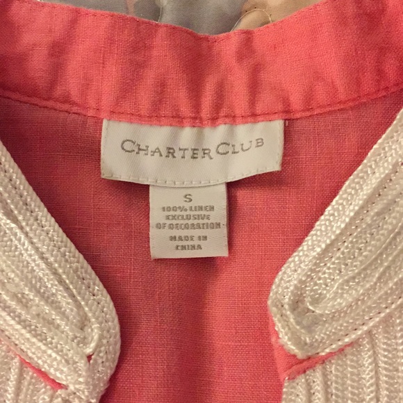 Charter Club embroidered coral linen tunic top - Picture 3 of 6